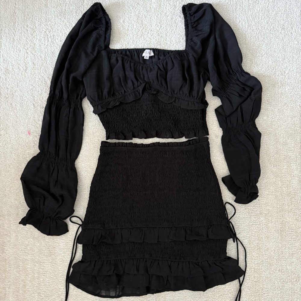 Black Ruffled Two-Piece Set